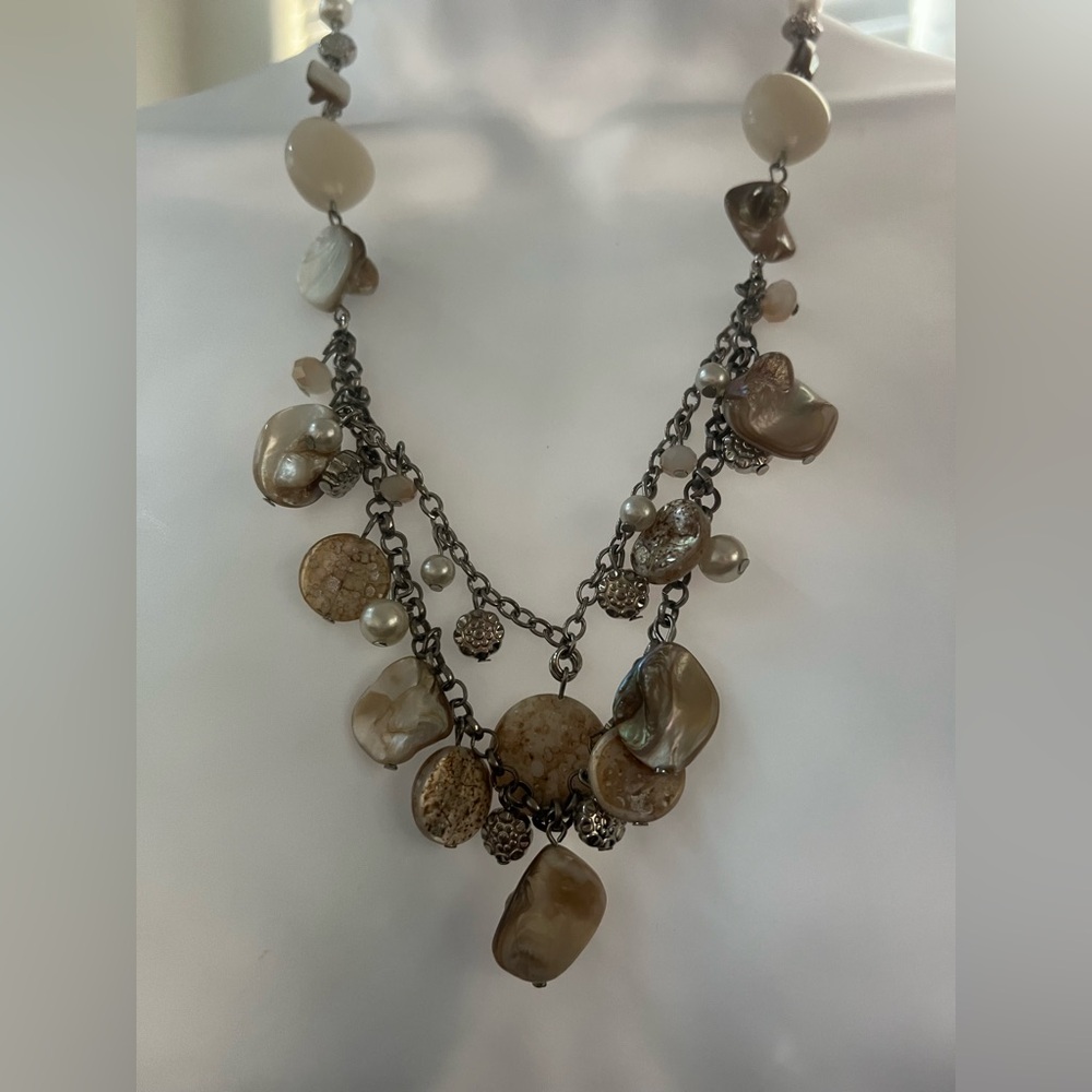 Source Unknown Layered Necklace with Cream and Brown Accents